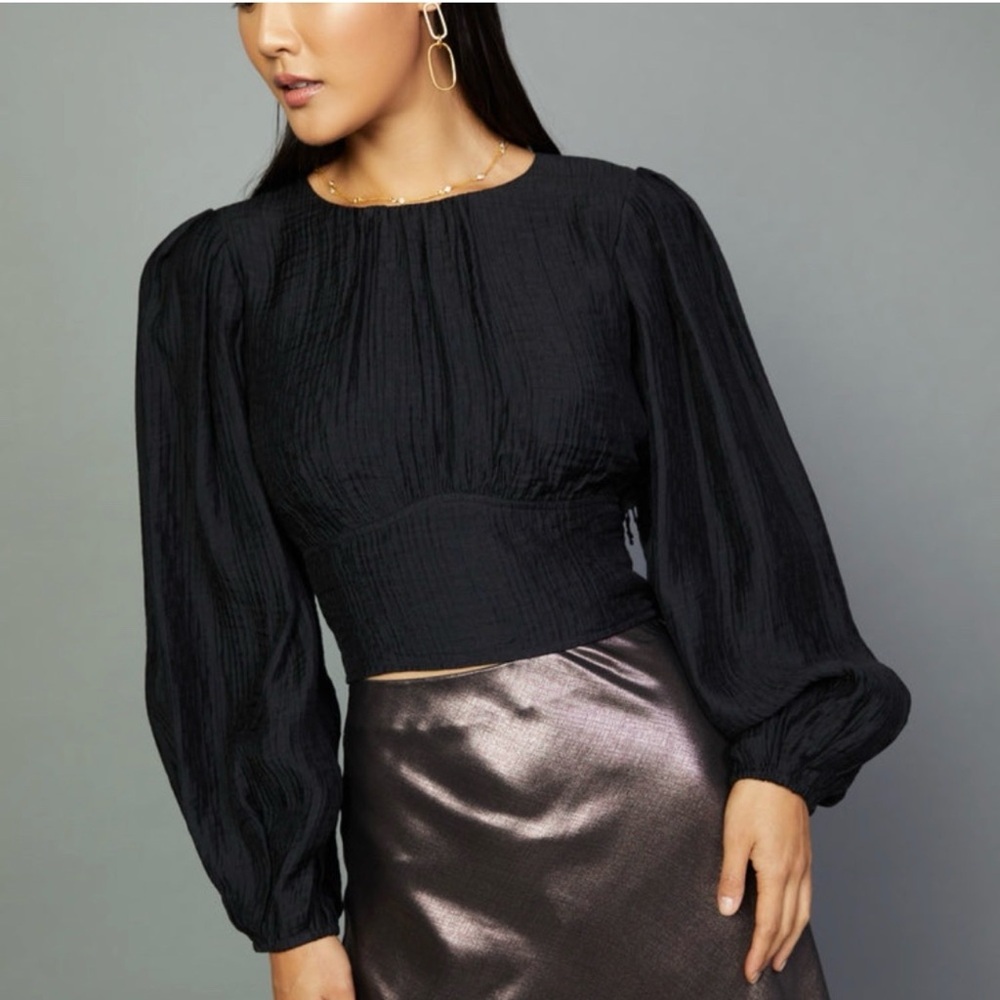 Anthropologie Black Textured Fringe Sequin Blouse